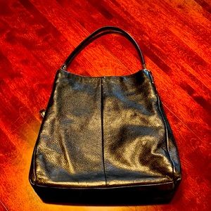 Coach Black Leather Shoulder Bag Silver Metal HW